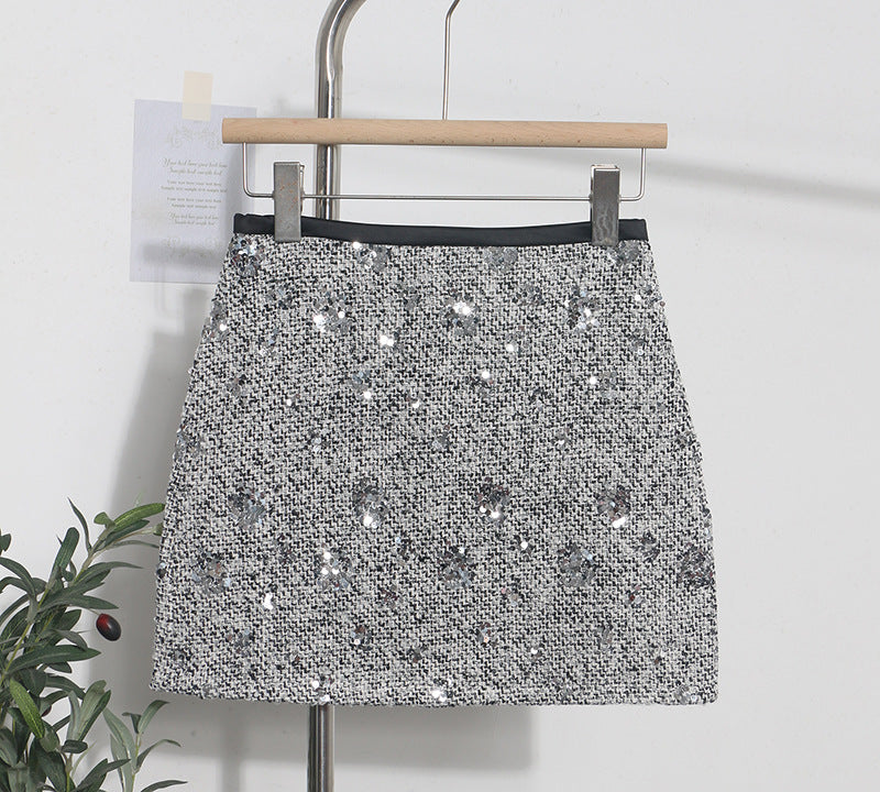 Sequined Red Skirt High Waist Slimming A- Line Sheath