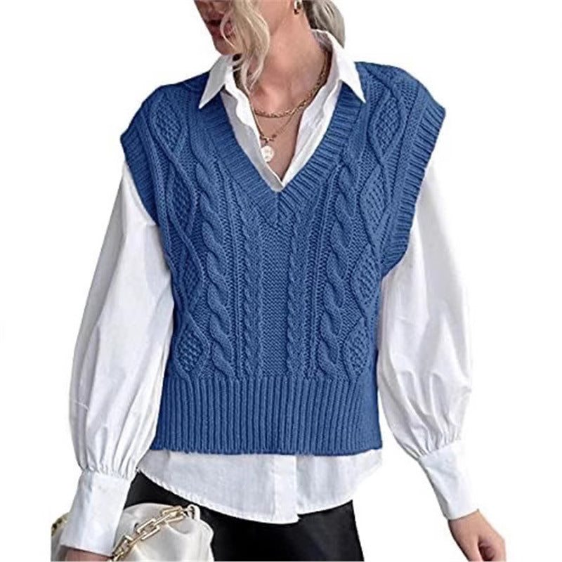 Vest Knitted Retro College Style All-matching