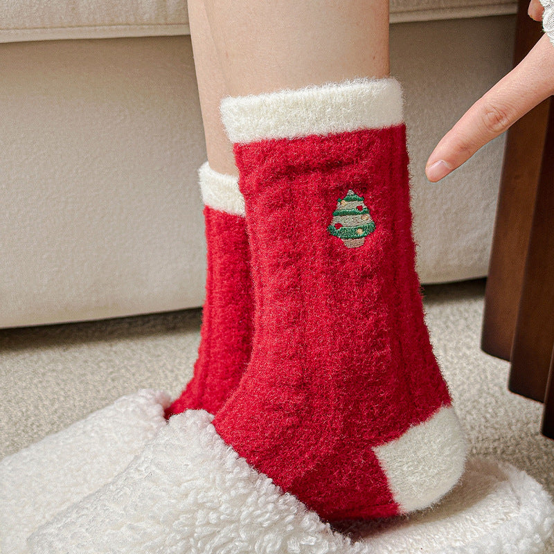 New Christmas Stockings Women's Cartoon Embroidered Snowman Middle Tube