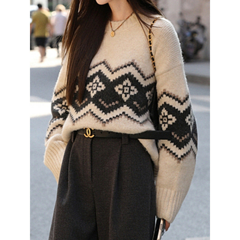 Retro Crew Neck Soft Glutinous Sweater For Women