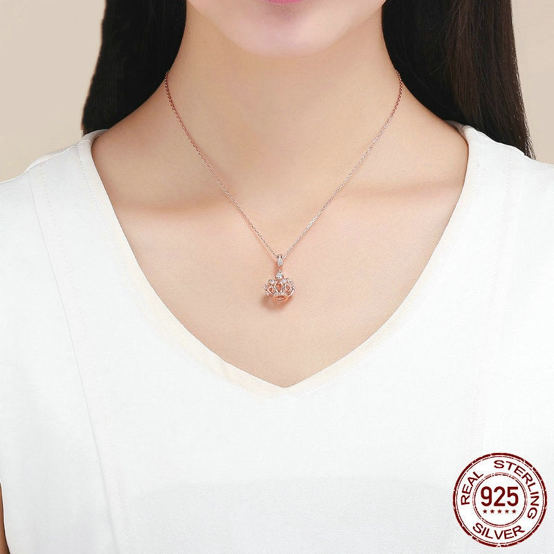 S925 Sterling Silver Rose Gold Crown Pendant