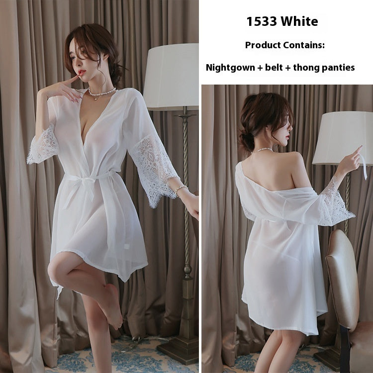 Chiffon See-through Dress Pajamas Plus Size Nightdress Suit For Women