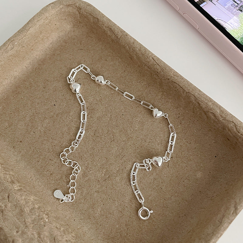 S925 Sterling Silver 3D Heart Bracelet For Women Geometric Jewelry