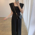 Women's Chiffon Retro Sleeveless Jumpsuit Wide Leg Pants