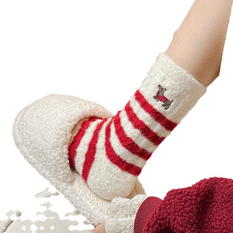 New Christmas Stockings Women's Cartoon Embroidered Snowman Middle Tube