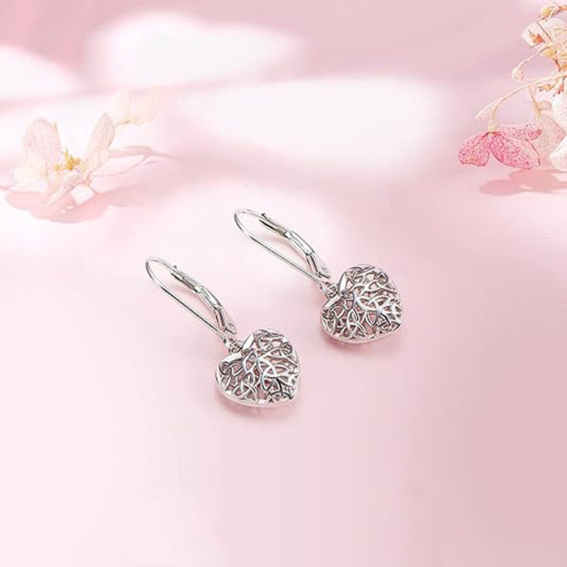 Womens Heart-Shaped Hollow-Design Earrings