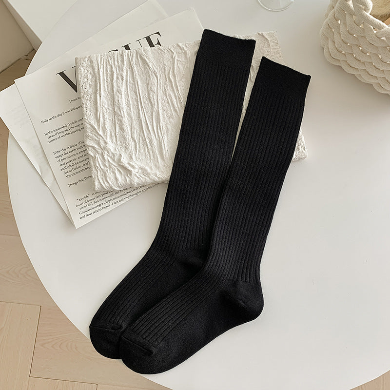 Autumn And Winter Solid Color Rib Fabric Warm Wool Calf Socks