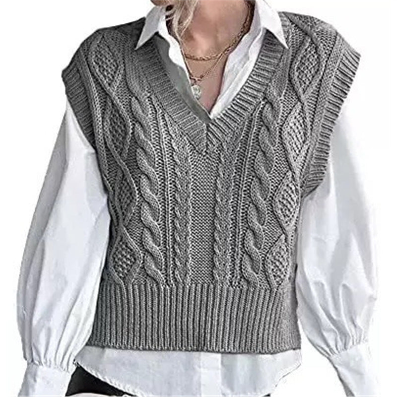 Vest Knitted Retro College Style All-matching