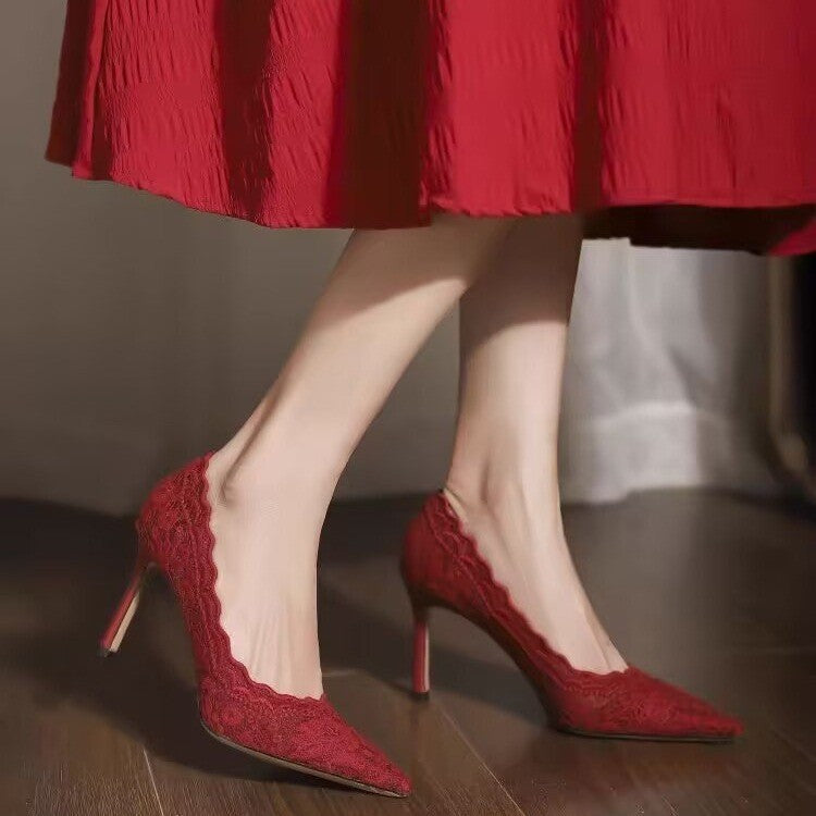 Elegant Lace High-heeled Shoes Women