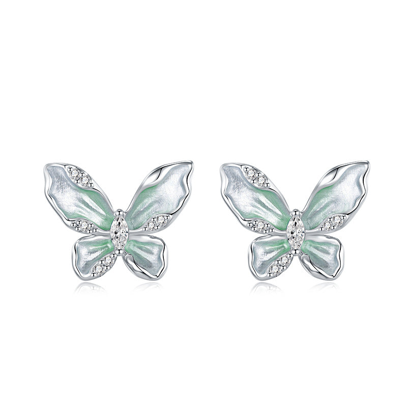 S925 Sterling Silver Blue Butterfly Stud Earrings