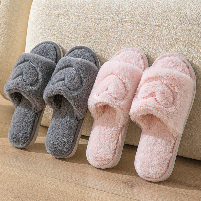 Plush Open Toe TPR Men And Women Couple Slippers