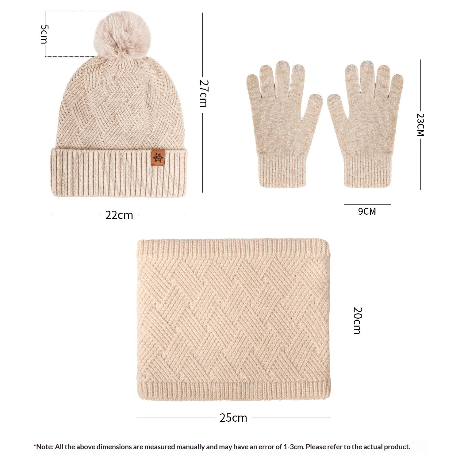 Ladies' Knitted Outdoor Warm Knitted Hat Scarf And Gloves Three-Piece Set