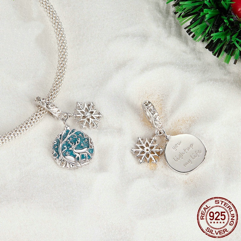 Christmas Luminous Elk Diy Pendant S925 Sterling Silver Beads