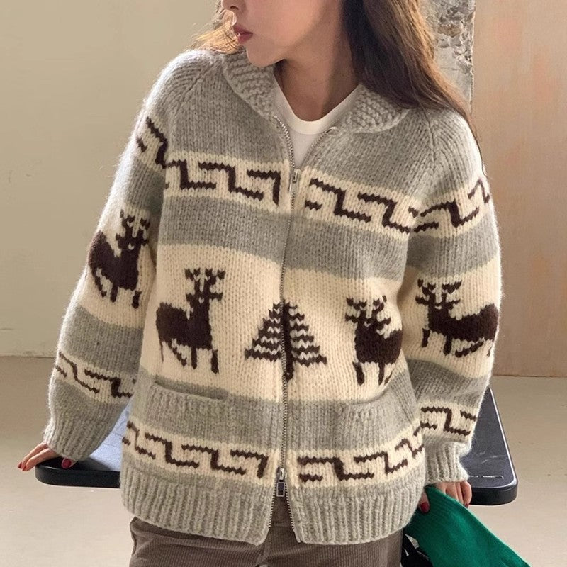 Korean Style New Christmas Atmosphere Zipper Sweater