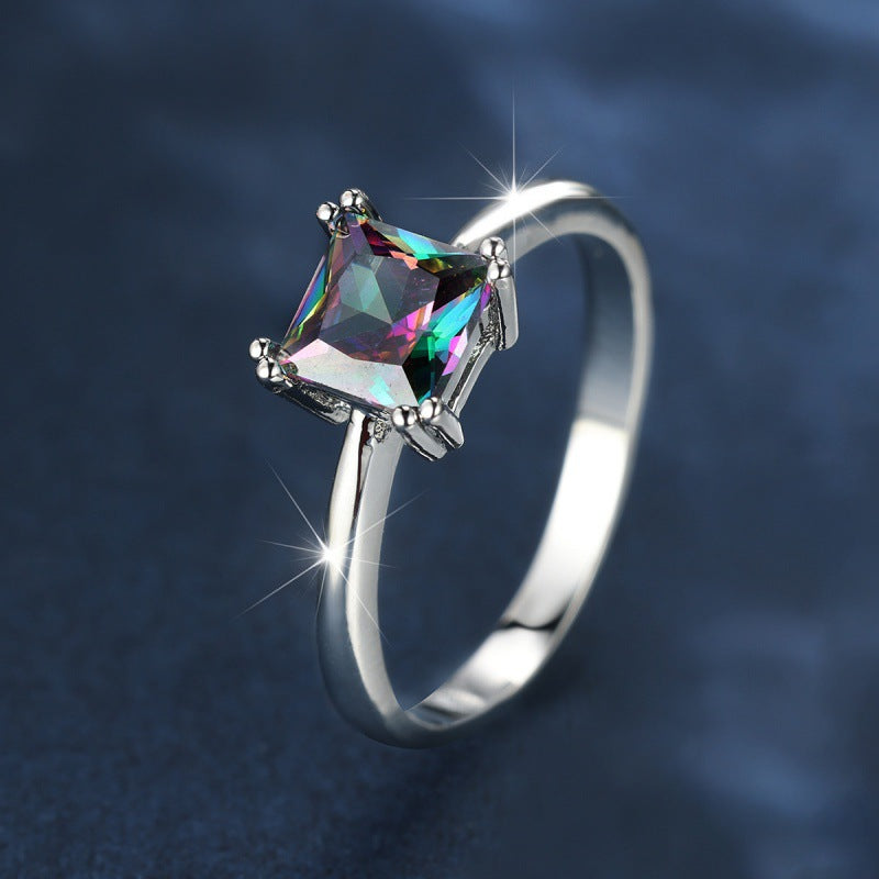 Womens Platinum Square Ring With Four Prongs