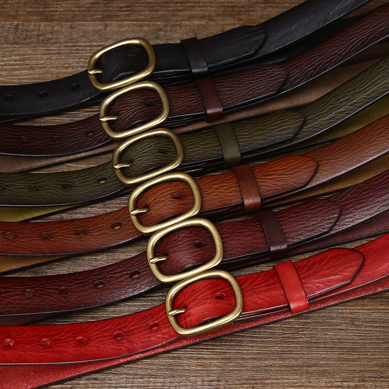 Handmade Vintage Copper Buckle Genuine Leather Belt