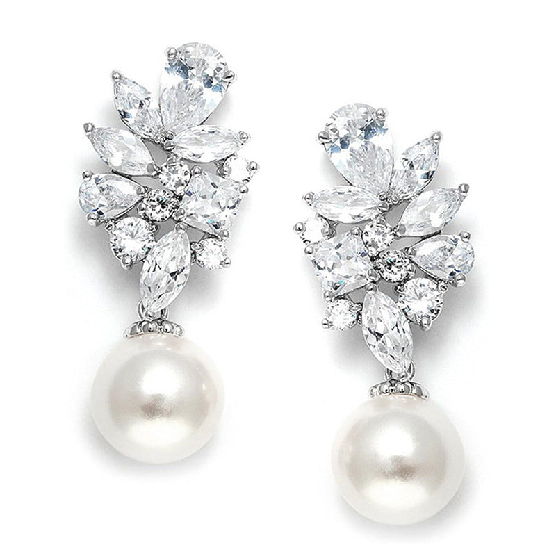 Caos Light Luxury Womens Pearl Floral Waterdrop Earrings