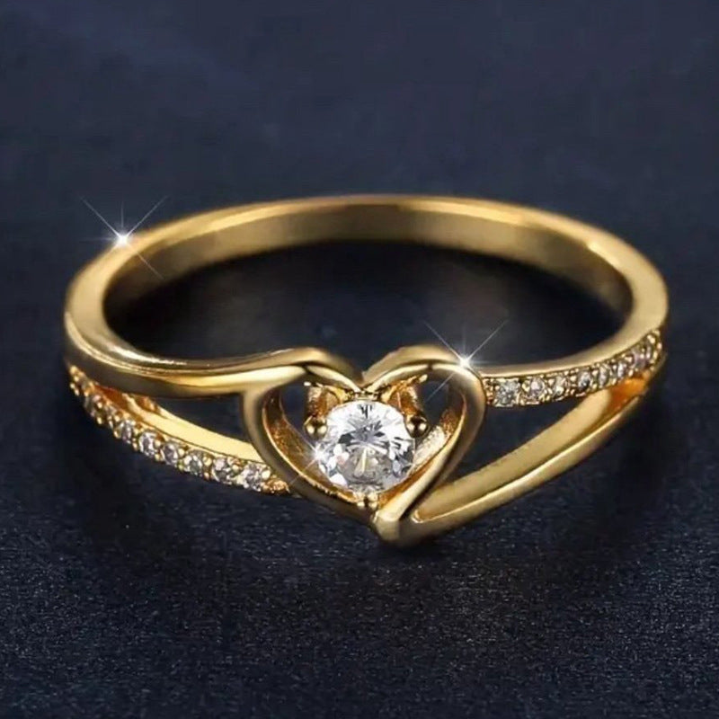 Womens Heart-Shaped Diamond Ring With Gold And Cubic Zirconia Setting