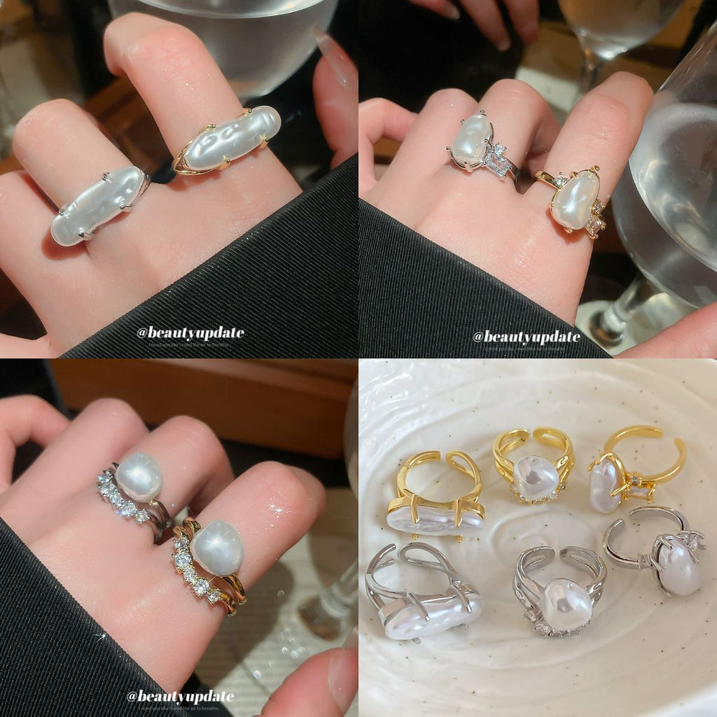 Open Ring With Irregular Pearls