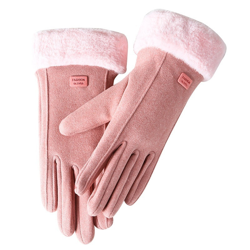 Women's Winter Riding Warm Velvet Padded Thickened Touch Screen Gloves