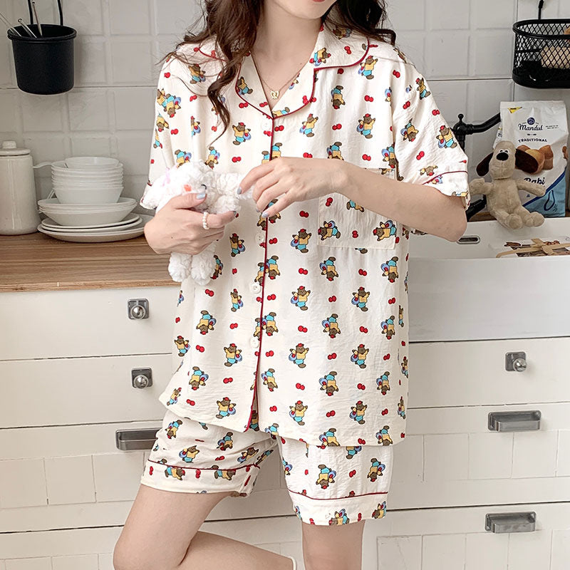 Summer Japanese Bubble Cotton Cute Orange Pajamas For Women