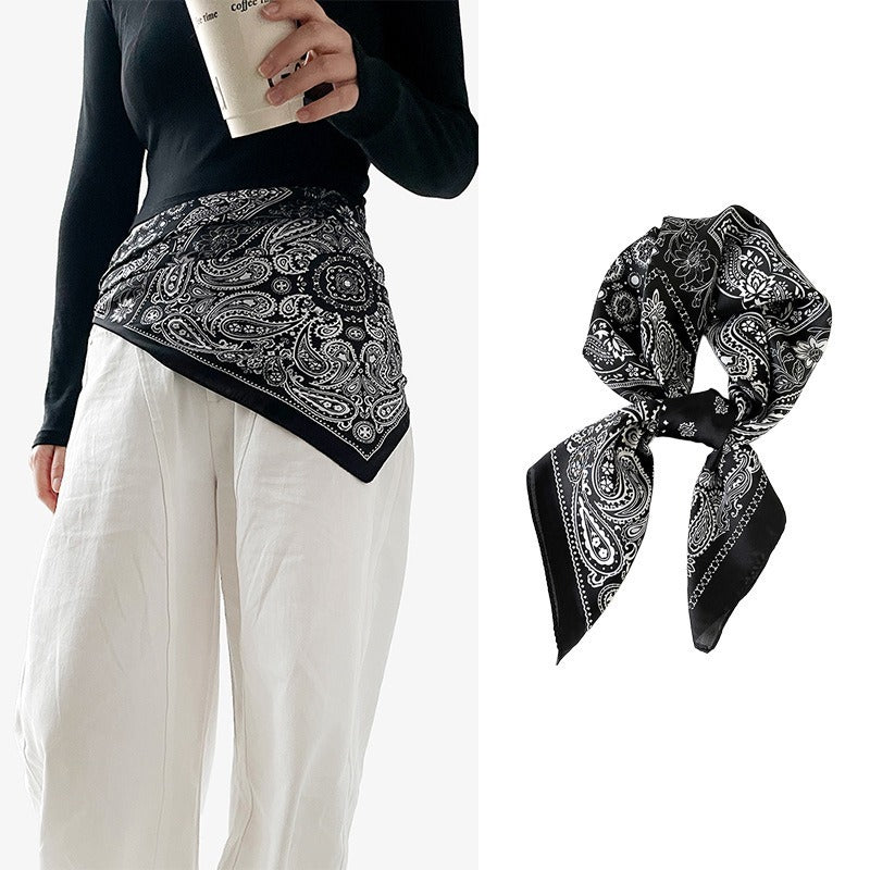Silk Scarf Black Paisley Belt Decorative Waist Seal Hair Band