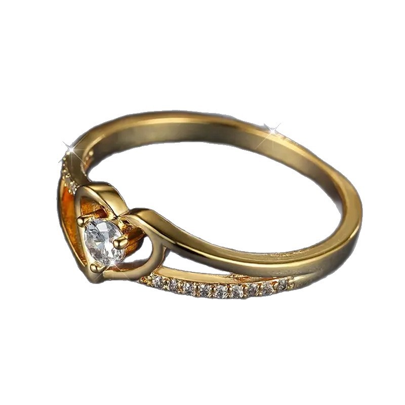 Womens Heart-Shaped Diamond Ring With Gold And Cubic Zirconia Setting