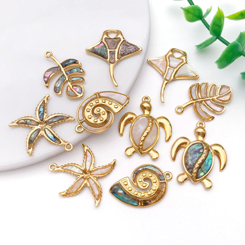 Stainless Steel Marine Beach-Style Artificial White Shell And Colored Shell Pendant