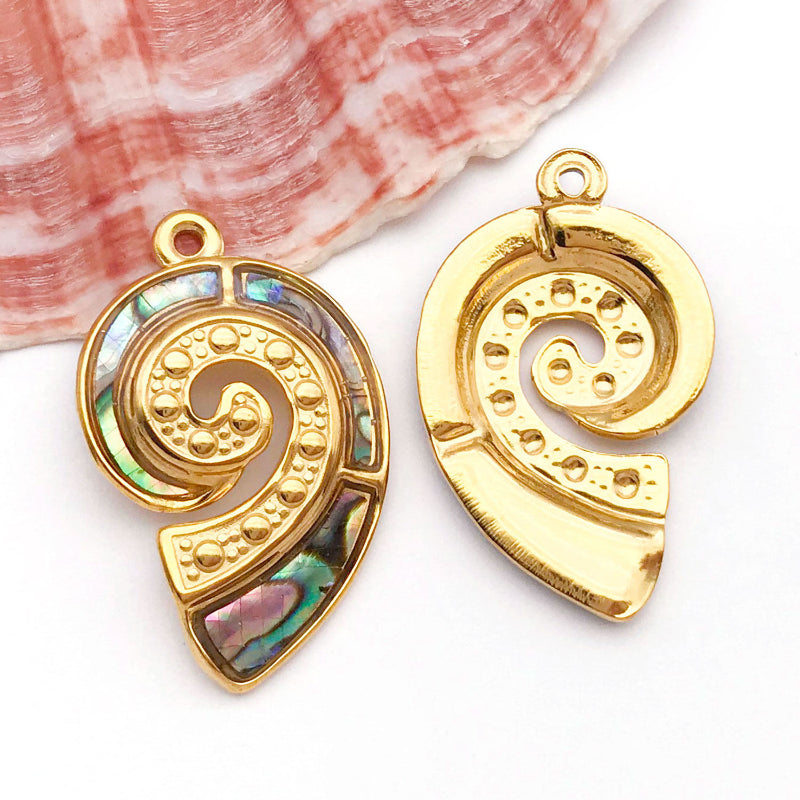 Stainless Steel Marine Beach-Style Artificial White Shell And Colored Shell Pendant