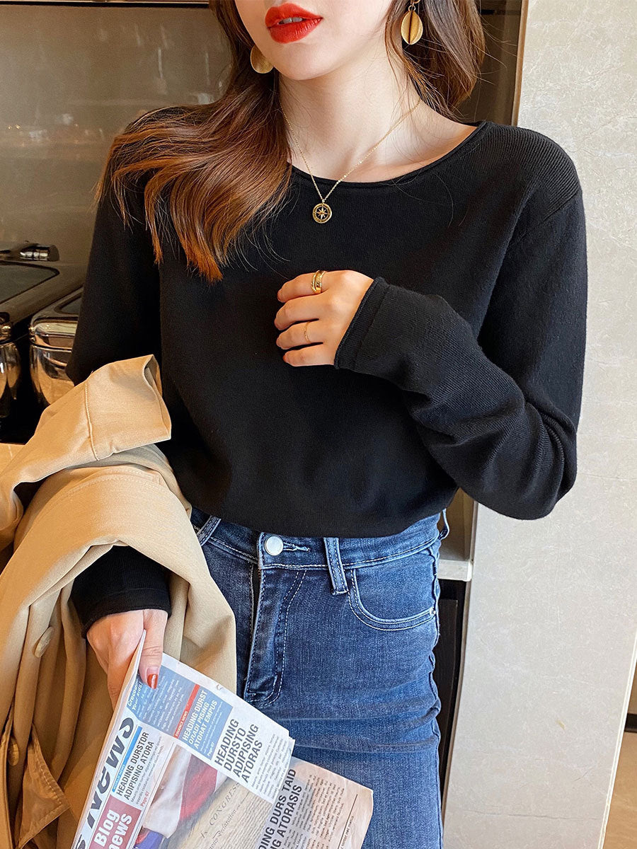 Round Neck Knitted Sweater For Women
