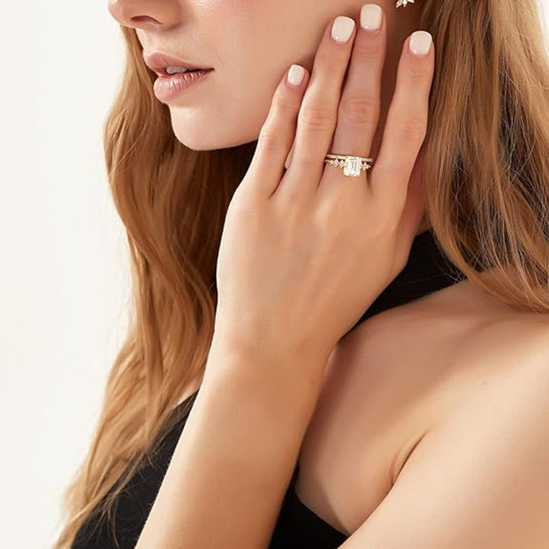 S925 Sterling Silver Pave-set Rectangular Zircon Ring