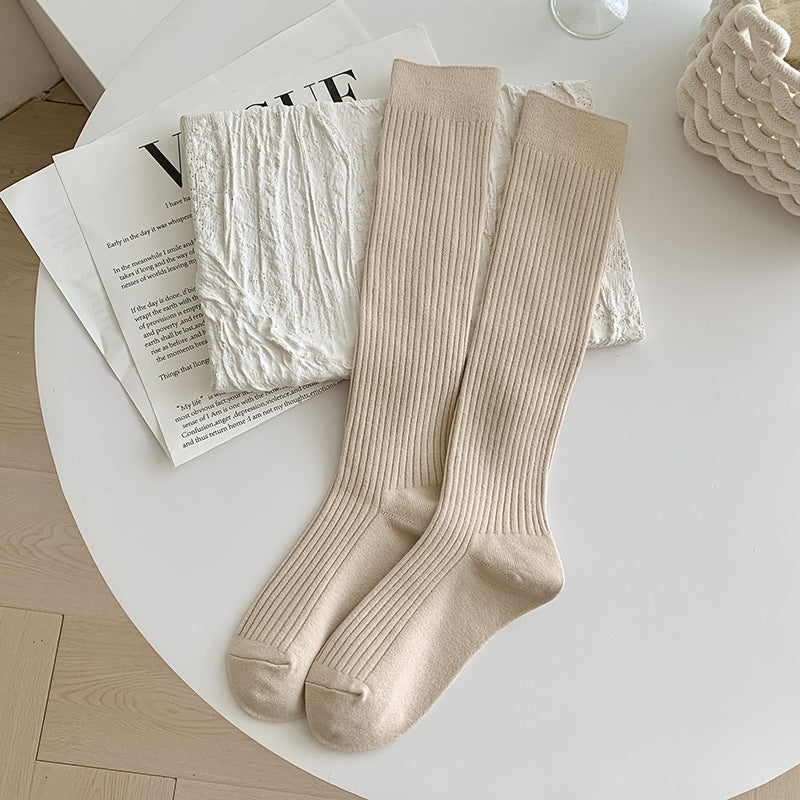 Autumn And Winter Solid Color Rib Fabric Warm Wool Calf Socks