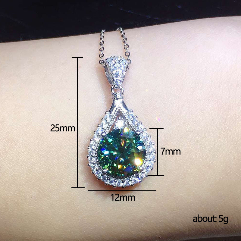 Emerald Green Zircon Teardrop Pendant Womens Necklace