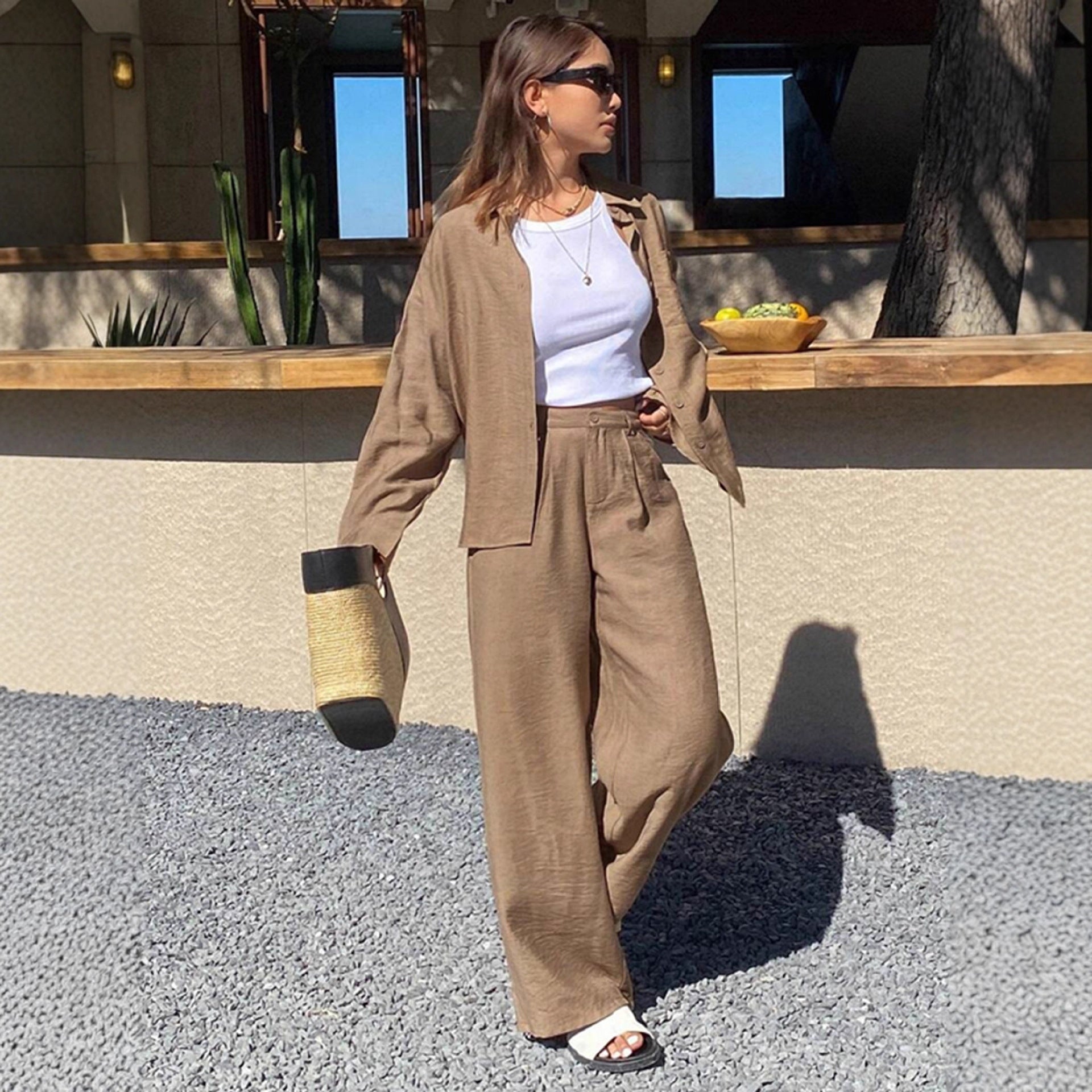 Women's Button Fashion Casual Two-piece Suit