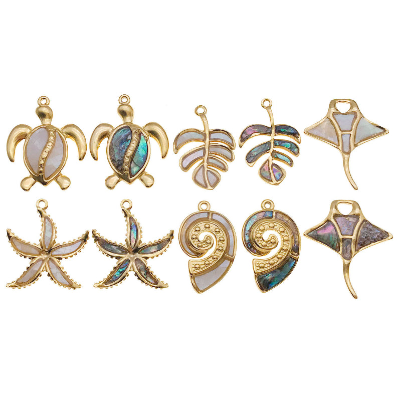 Stainless Steel Marine Beach-Style Artificial White Shell And Colored Shell Pendant