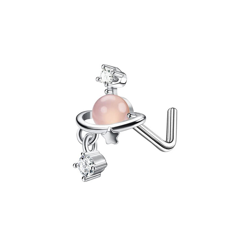 Peach Heart Butterfly With Zircon Stainless Steel Piercing Nose Ring