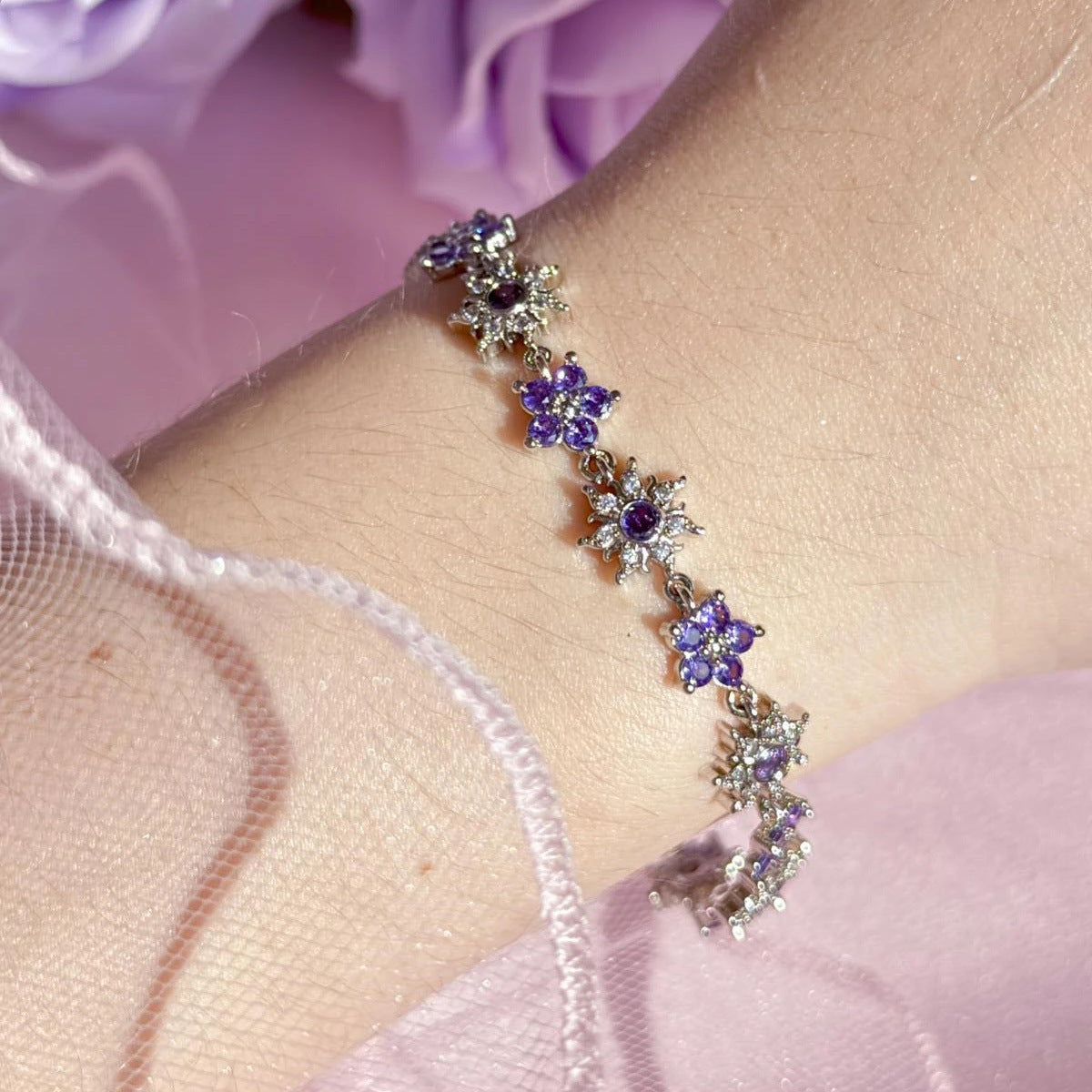 Fresh And Sweet Floral Purple Sunflower Princess-style Niche Bracelet For Women