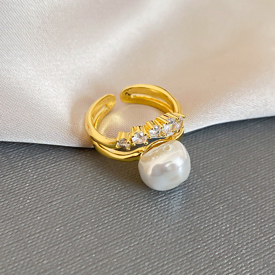 Open Ring With Irregular Pearls