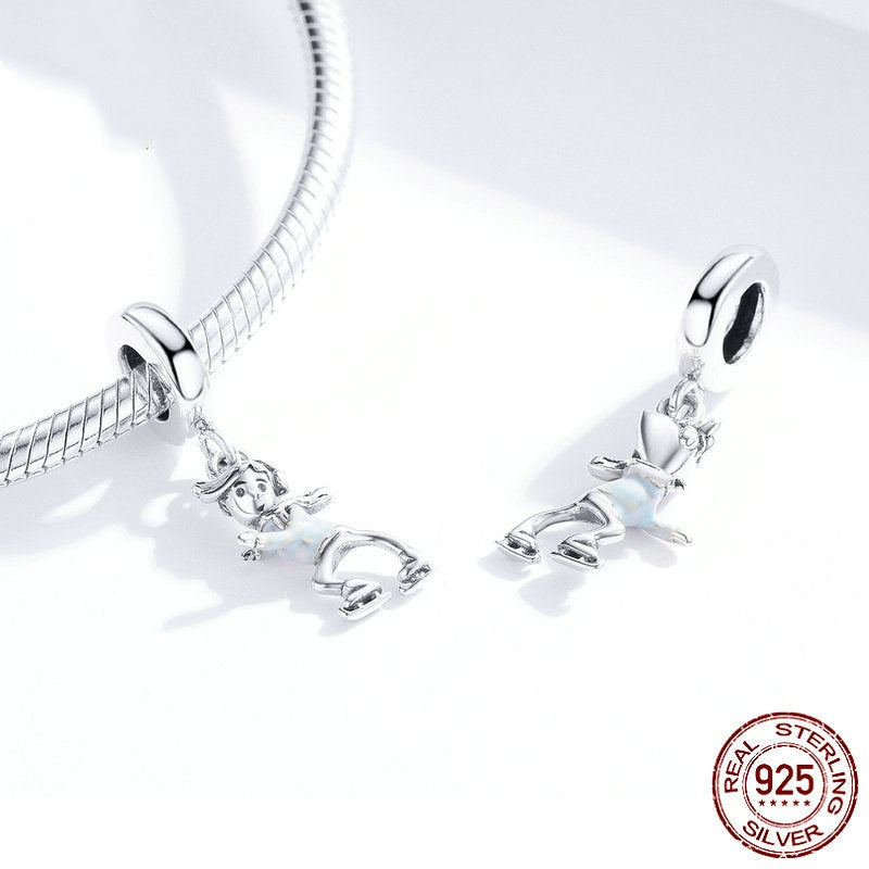 Ski Boy Girl S925 Sterling Silver Pendant DIY Ornament Accessories