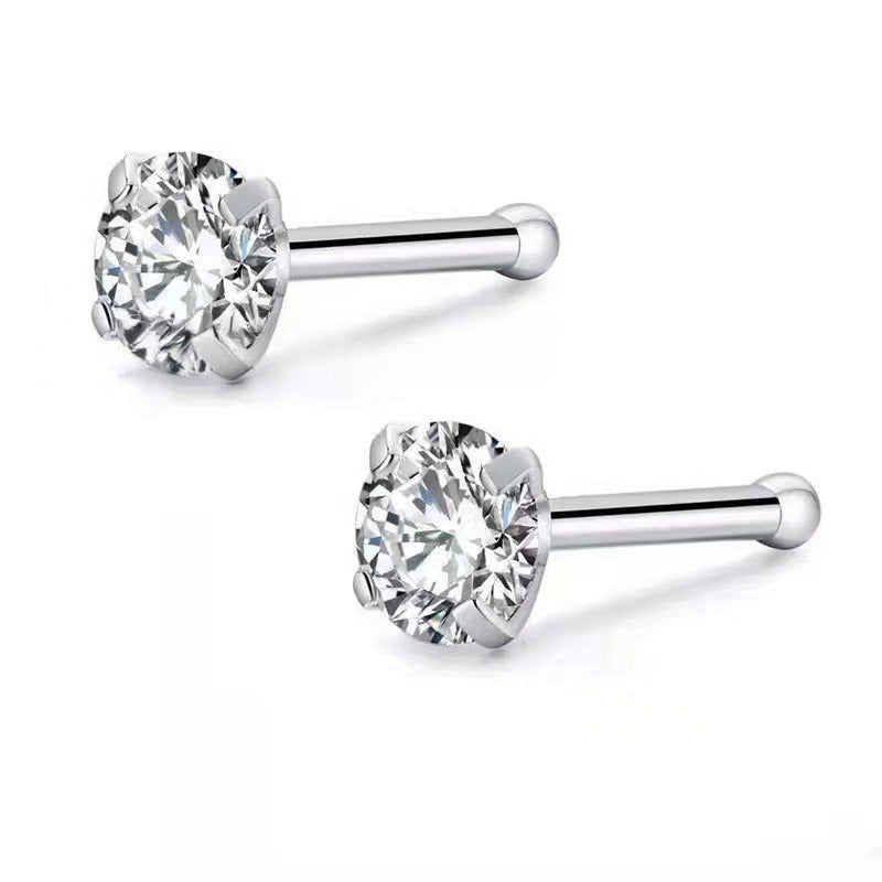 Simple Accessories Four-claw Straight Rod Round Zircon Nose Stud
