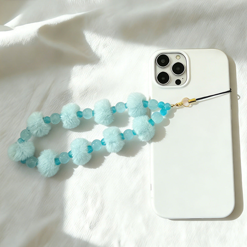 Fuzzy Ball Crystal Bead Phone Chain Key Charm