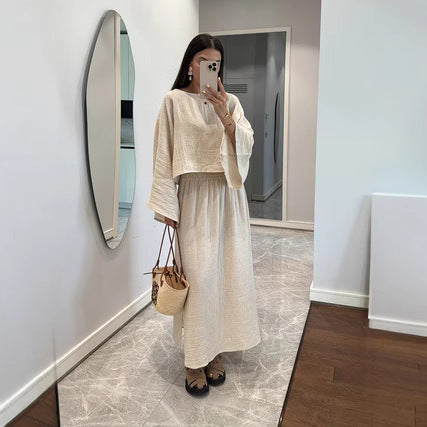 Casual Fashion Simple M White Loose Shirt And Long Skirt Suit