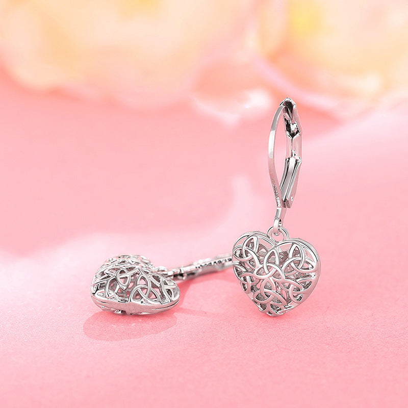 Womens Heart-Shaped Hollow-Design Earrings