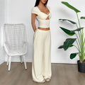 Sports Style Short Sleeve Vest Wide-leg Pants Suit For Women