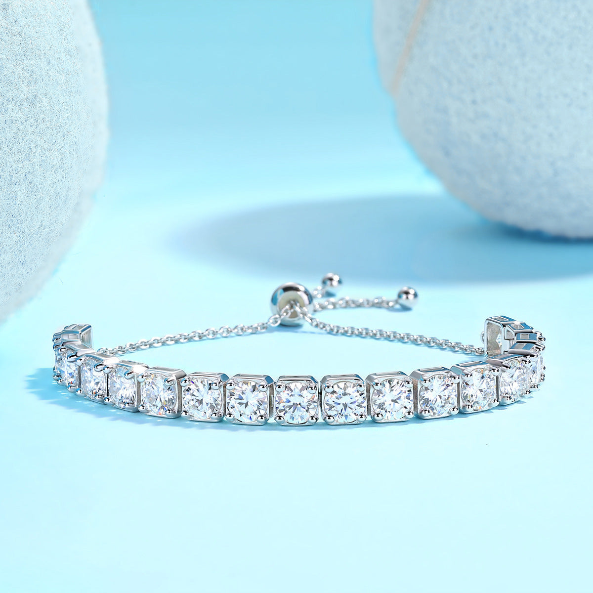 925 Sterling Silver Tennis-Style Adjustable Sparkling Moissanite Bracelet