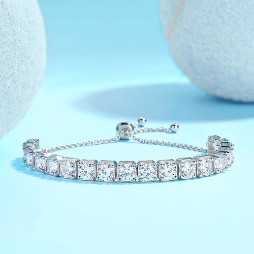 925 Sterling Silver Tennis-Style Adjustable Sparkling Moissanite Bracelet