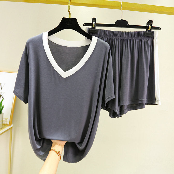 Fashion Color Contrast Pajamas For Women Suit