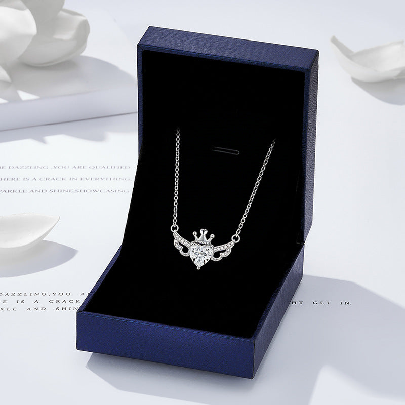 S925 Sterling Silver Crown Angel Wings Necklace