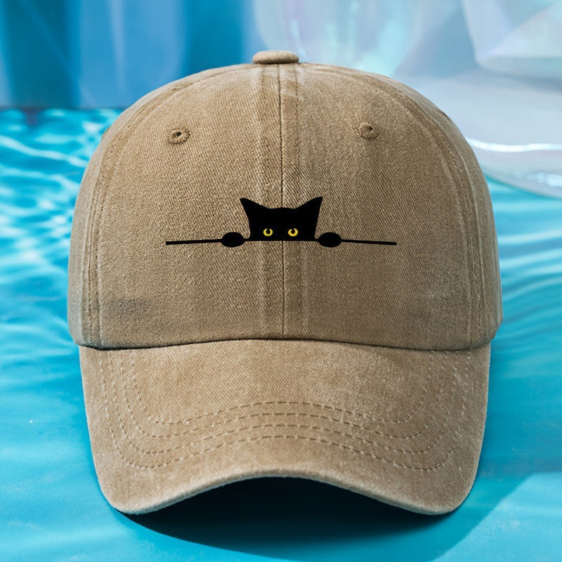 Cat-embroidered Pre-washed Baseball Capversatile Stylish Adjustable And Offers Sun Protection