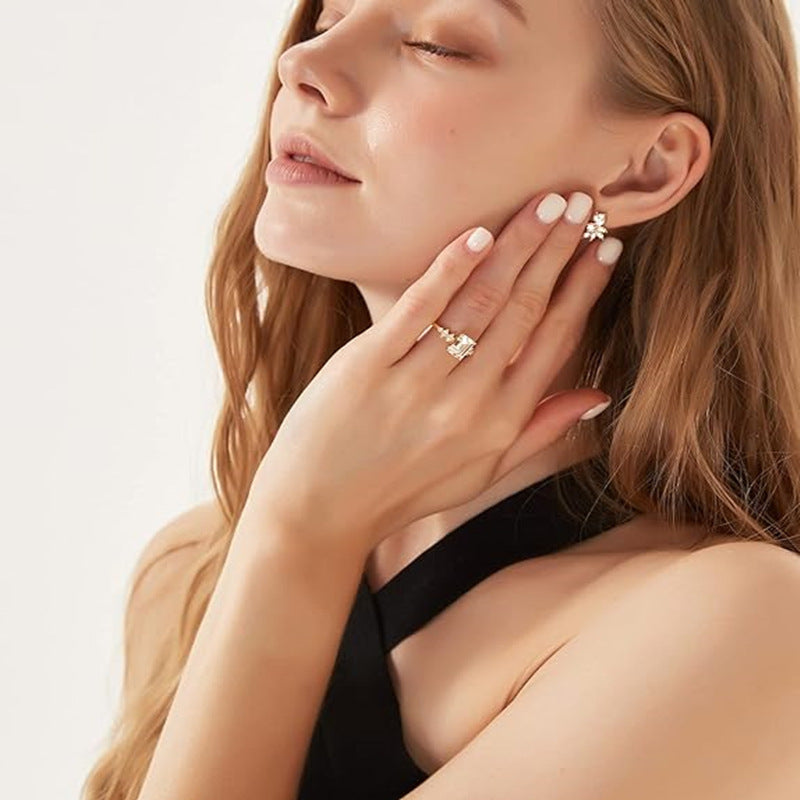 S925 Sterling Silver Pave-set Rectangular Zircon Ring